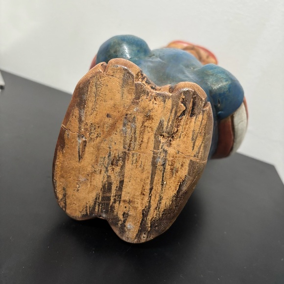 Hand Carved Wooden Bear Sculpture Door Stop Folk Art Patriotic Cabin Decor Vtg - Picture 16 of 16